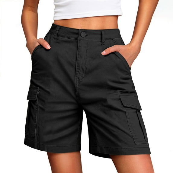 Fengactive Solid Color Cargo Shorts for Women Straight Leg Loose Lounge Short Pants with Pockets
