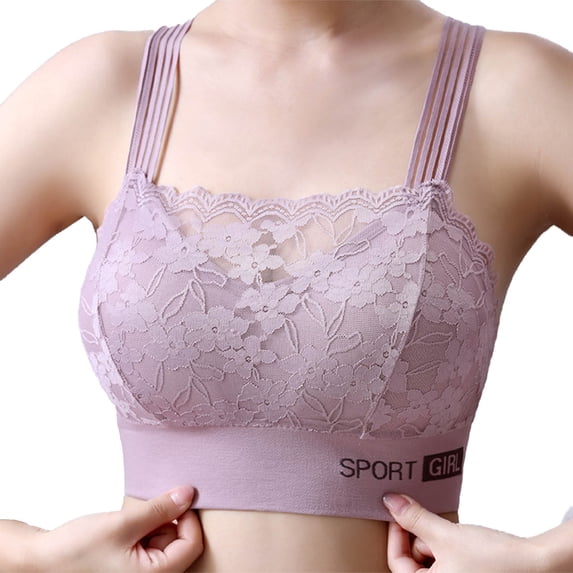 Fengactive Sports Bras for Women Lace Spaghetti Strap Full Coverage Stretch Non-Padded Wireless Bras