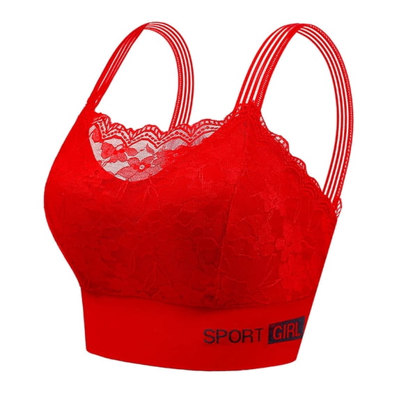 Fengactive Sports Bras for Women Lace Spaghetti Strap Full Coverage Stretch Non-Padded Wireless Bras