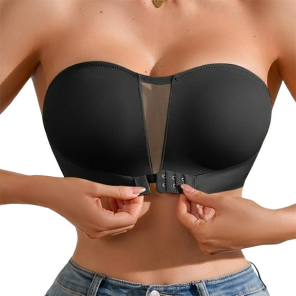 Fengactive Strapless Bras for Women Front Closure Non Slip Bandeau Bras Seamless Wireless Padded Bralettes Tube Tops