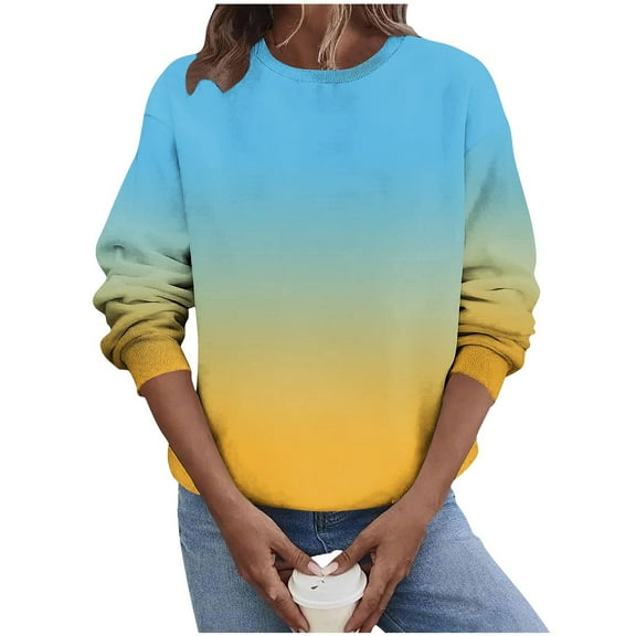 Fengactive Sweatshirt for Women Gradient Long Sleeve Shirts Casual Loose Crewneck Pullover Fall Winter Cute Tops
