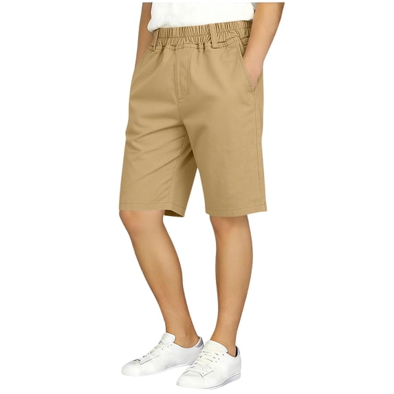 Fengactive Teen Boys Solid Color School Shorts Relaxed Fit Pull On Uniform Bottoms 3-16T
