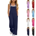 thumbnail image 1 of Fengactive Teen Girls Summer Long Jumpsuit Solid Design Straight Wide Leg Side Pockets Casual Wear for 5-15T, 1 of 9
