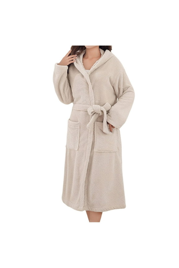 Terry Cloth Robes for Women Quick Dry Warm Bathrobes Thick Fluffy Towel Robe Full Length Casual Housecoat