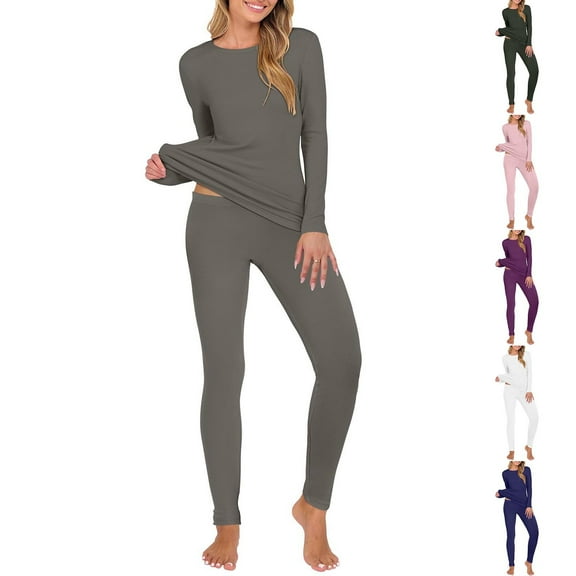 Fengactive Thermal Underwear Set for Women Long Johns with Fleece Lined Long Sleeves Base Layer Set Top Bottom