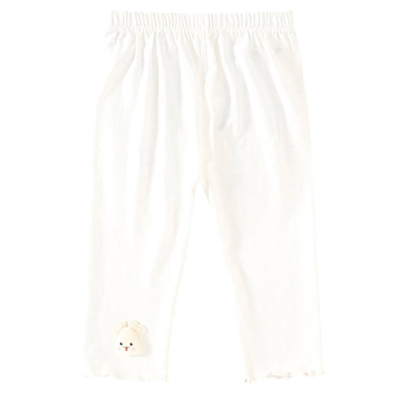Fengactive Toddler Baby Unisex Breathable Ribbed Knit Pants Elastic Waist Casual Trousers with Cartoon Print for Boys Girls 0-3T