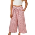 thumbnail image 1 of QINGFSAP Toddler Girls Plaid Cropped Pants Drawstring Waist Lightweight Bottoms 12M-12T, 1 of 7