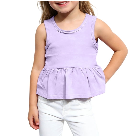 Fengactive Toddler Girls Soft Cotton Sleeveless Peplum Tank Top Stretchy Casual Summer Ruffle Hem Camisoles for 0‑6T
