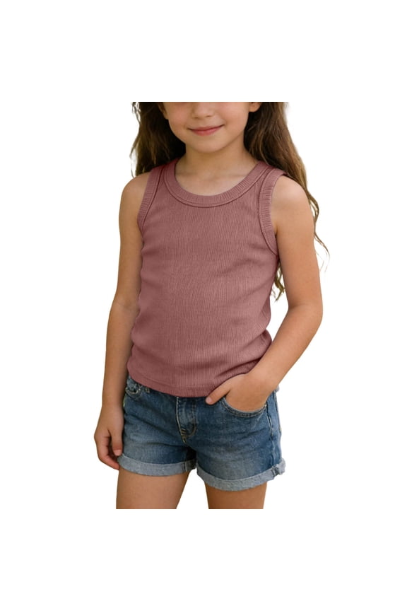Toddler Kids Square Neck Sleeveless Tank Top Solid Plain Ribbed Fabric Comfortable Versatile Layering Tops for Boys Girls