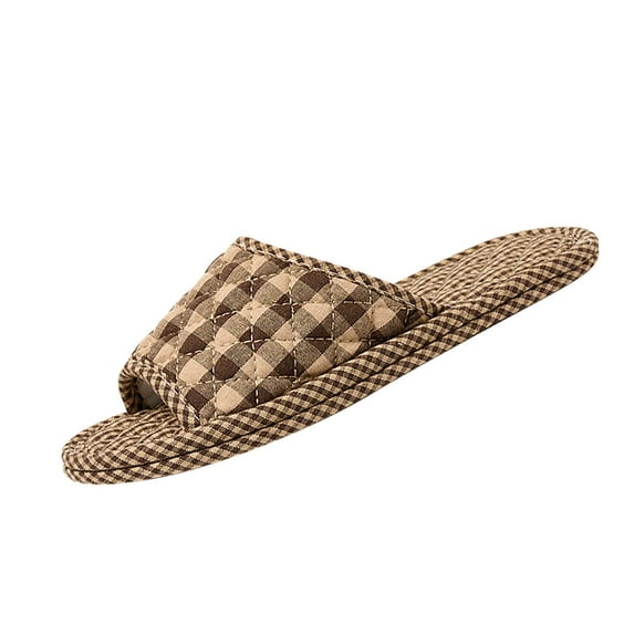 Fengactive Ultralight Soft Open Toe Quilted Plaid Indoor House Slippers Absorb Sweat Cloth Bottom