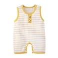 thumbnail image 1 of Fengactive Unisex 0-18M Baby Sleeveless Short Romper Stripe Contrast Button Henley Neck Breathable Cotton Summer Infant Tank Bodysuit Onesie, 1 of 6
