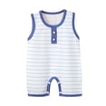 thumbnail image 1 of Fengactive Unisex 0-18M Baby Sleeveless Short Romper Stripe Contrast Button Henley Neck Breathable Cotton Summer Infant Tank Bodysuit Onesie, 1 of 6