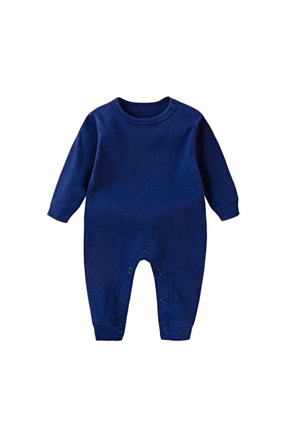 Unisex 0-2T Baby Long Sleeve Full Length Jumpsuit Solid Soft Cotton Round Neck Snap Crotch Spring Autumn Infant Long Romper Onesie