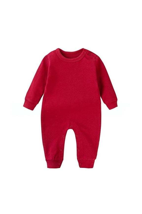 Unisex 0-2T Baby Long Sleeve Full Length Jumpsuit Solid Soft Cotton Round Neck Snap Crotch Spring Autumn Infant Long Romper Onesie