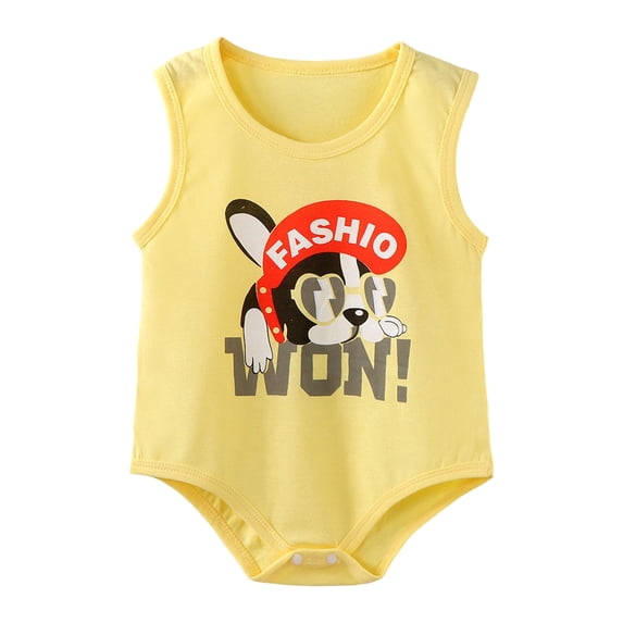 Fengactive Unisex Baby Sleeveless Tank Triangle Bodysuit Cute Print Soft Cotton Round Neck Snap Crotch Summer Infant Romper Onesie