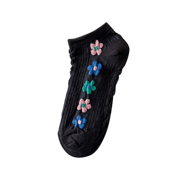 QINGFSAP Unisex Cozy Ankle Socks Cable Knit Embroidered Floral Low Cut Breathable Soft