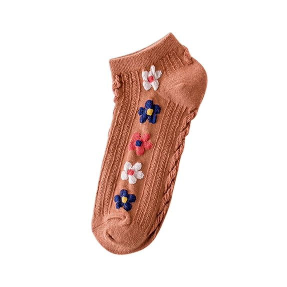 QINGFSAP Unisex Cozy Ankle Socks Cable Knit Embroidered Floral Low Cut Breathable Soft