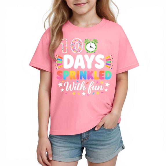 Fengactive Unisex Kids Casual Short Sleeve Cotton T Shirt Preschool Back To School Printed Crew Neck Top for Girl Boys