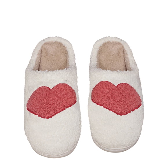 Fengactive Valentine's Day Pink Heart Plush Slippers for Women Cozy Warm Slip On House Shoes Anti Slip Sole Indoor Outdoor