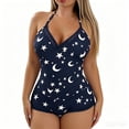 thumbnail image 1 of QINGFSAP Women Sleep Romper Halter Neck Sleeveless Deep V Lace Trim Bodysuit with Print, 1 of 6