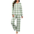 thumbnail image 1 of Fengactive Women's 2-Piece Checkered Pajama Set Long Sleeve V-Neck Top with Contrast Trim and Loose Pants Lounge Sleepwear, 1 of 7