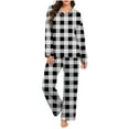 thumbnail image 1 of Fengactive Women's 2-Piece Checkered Pajama Set Long Sleeve V-Neck Top with Contrast Trim and Loose Pants Lounge Sleepwear, 1 of 7