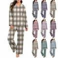thumbnail image 1 of Fengactive Women's 2-Piece Checkered Pajama Set Long Sleeve V-Neck Top with Contrast Trim and Loose Pants Lounge Sleepwear, 1 of 7