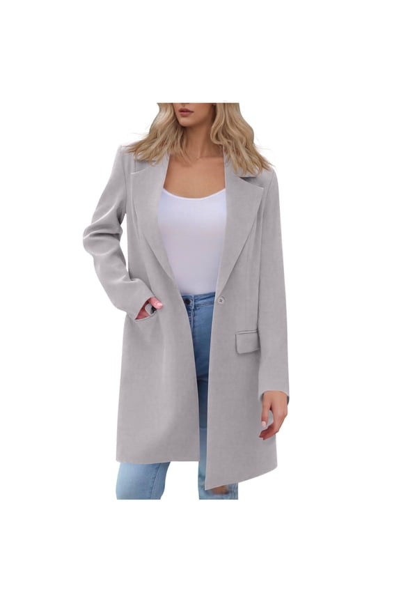 Women's 2025 Fall Long Blazer Jackets Long Sleeve Lapel Pockets Loose Fit Work Casual Blazers Outerwear