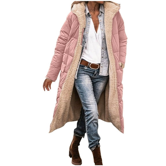 Fengactive Women's 2025 Winter Fashion Clothes Oversized Plush Warm Long Coats Jackets Hood Zip Outerwears