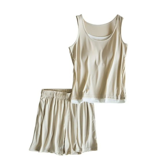 Fengactive Women's Built-in Bra Pajamas Set Sleeveless Tank Top and Shorts Soft Sleepwear 2 Piece Pajama Lounge Sets Nightwear