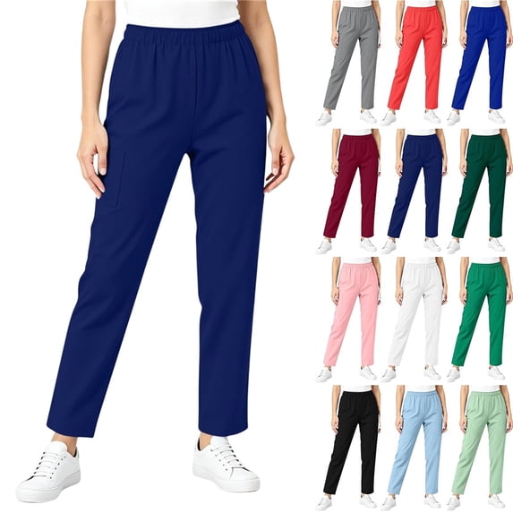 Fengactive Women's Cargo Scrub Pants with Elastic Waistband Side Pocket - Comfortable Medical Work Trousers