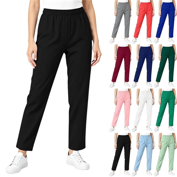 Fengactive Women's Cargo Scrub Pants with Elastic Waistband Side Pocket - Comfortable Medical Work Trousers