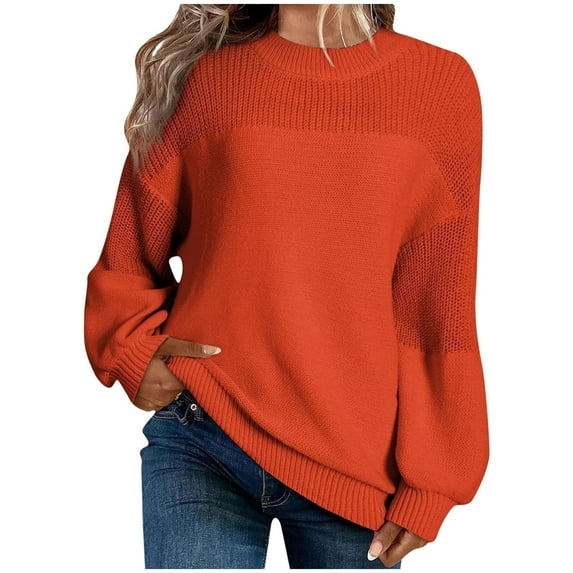 Fengactive Women's Casual Long Sleeve Sweaters Loose Crewneck Knit Solid Pullover Sweater Tops