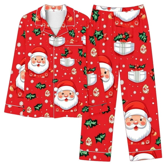 Fengactive Women's Christmas Pajamas Set Long Sleeve Loose Button Down Shirts and Pants Cute 2Pcs Lounge Nightwear