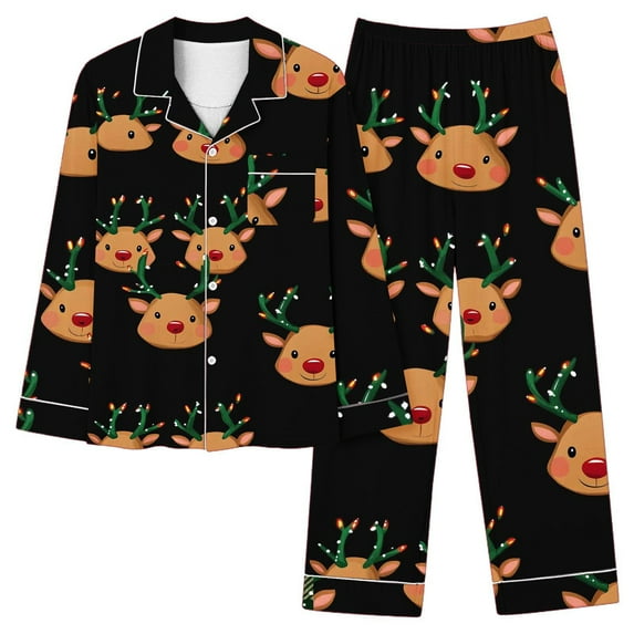 Fengactive Women's Christmas Pajamas Set Long Sleeve Loose Button Down Shirts and Pants Cute 2Pcs Lounge Nightwear