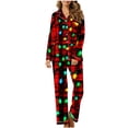 thumbnail image 1 of QINGFSAP Women's Christmas Print Button-Up Pajama Set - Long Sleeve Loungewear with Pockets, 1 of 5