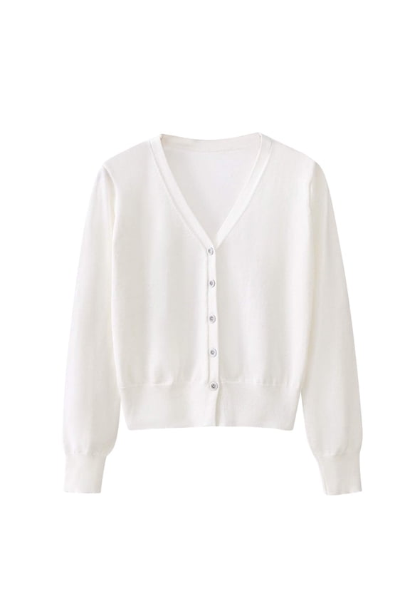 Women's Cropped Cardigan V-Neck Button Down Knitted Sweater Long Sleeve Open Front Soft Outerwear