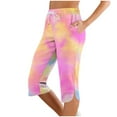 thumbnail image 1 of Fengactive Women's Drawstring Capri Pants Straight Leg Tie Dye Print Capris Summer Outdoor Clothes, 1 of 7