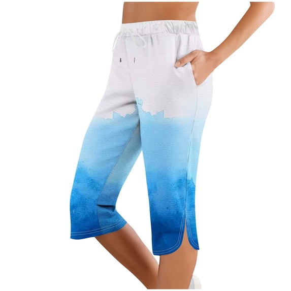 Fengactive Women's Drawstring Capri Pants Straight Leg Tie Dye Print Capris Summer Outdoor Clothes