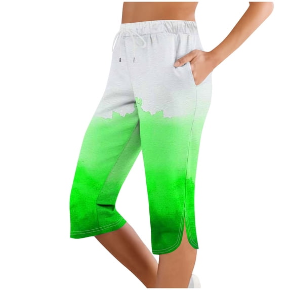 Fengactive Women's Drawstring Capri Pants Straight Leg Tie Dye Print Capris Summer Outdoor Clothes