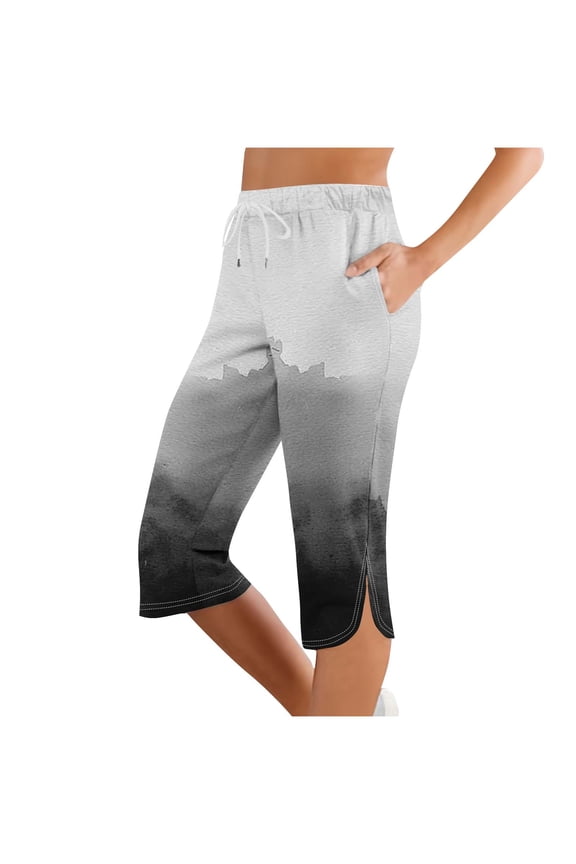 Women's Drawstring Capri Pants Straight Leg Tie Dye Print Capris Summer Outdoor Clothes