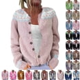 thumbnail image 1 of QINGFSAP Women's Fall Cute Floral Print Open Front Knit Cardigan Sweater Winter Casual Loose Button Down Long Sleeve Coat, 1 of 2