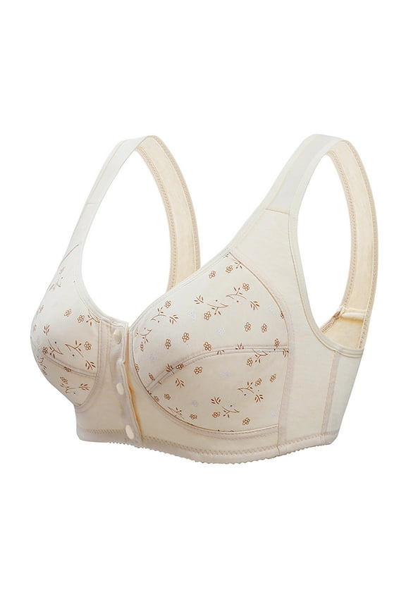 Women's Front Closure Bra Floral Comfortable Wireless Push Up Soft Breathable Fit Everyday Bra