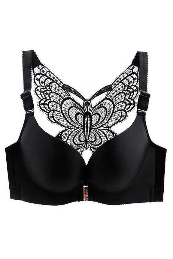 Women's Front Closure Bra Wirefree Back Lace Butterfly Seamless Elegent Smooth Padded Brassiere
