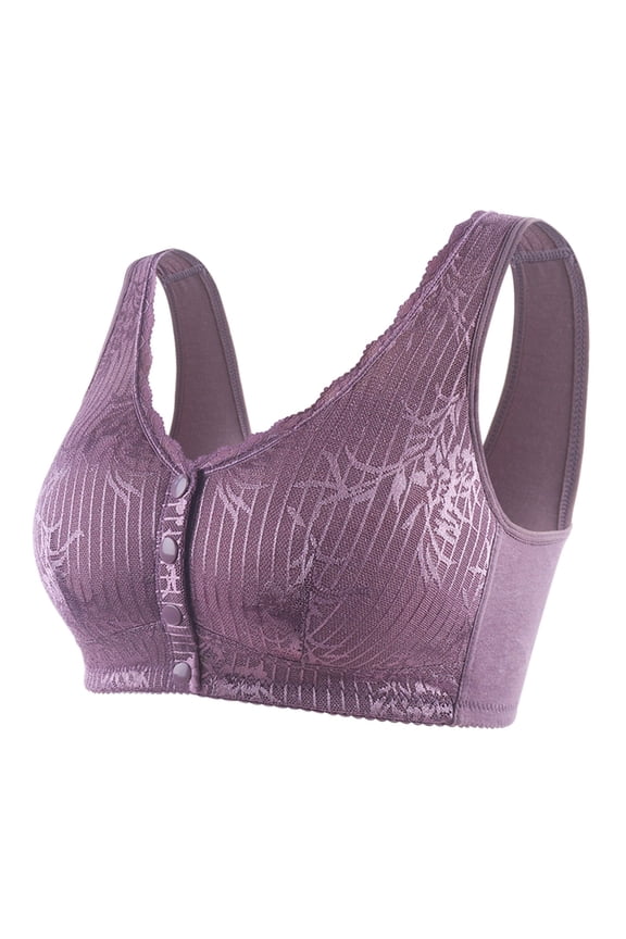 Women's Front Open Cup Bra Leaf Print No Steel Ring Vintage Fashionable Comfortable Bra