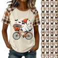 thumbnail image 1 of QINGFSAP Women's Halloween Graphic T-Shirt Casual Raglan Short Sleeve Top Loose Fit Crewneck Tee Blouse, 1 of 5