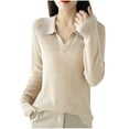 thumbnail image 1 of Fengactive Women's Knitted Collared Sweaters Long Sleeve V-Neck Shirts Winter Pullover Tops, 1 of 4