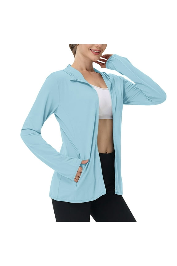 Women's Lightweight Athletic Jacket Sun Protection Full Zip Long Sleeve Shirts Hiking Outdoor Pockets