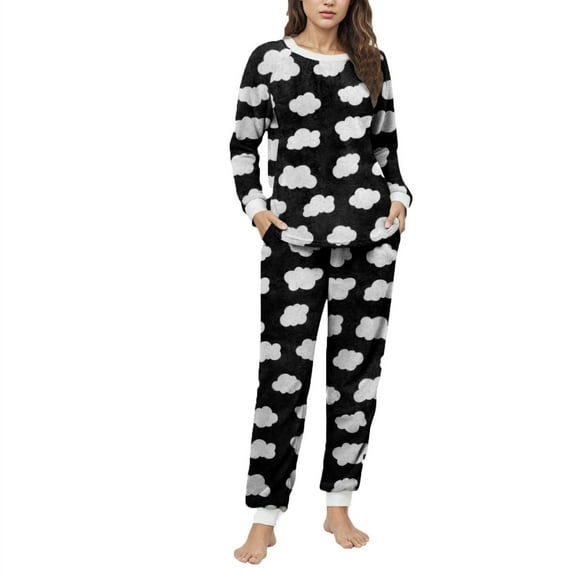 Fengactive Women's Long Sleeve Crew Neck Pajama Set With Pockets Printed Lounge Sets Two Piece Pj Outfits