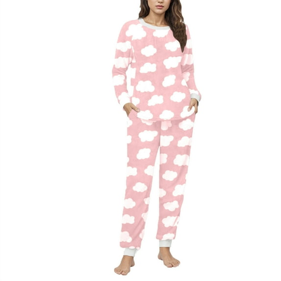 Fengactive Women's Long Sleeve Crew Neck Pajama Set With Pockets Printed Lounge Sets Two Piece Pj Outfits